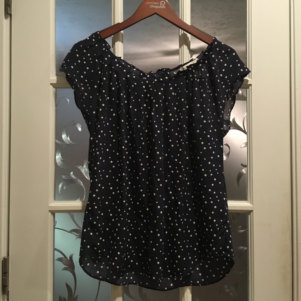 Lauren Conrad Navy Polka Dot Blouse